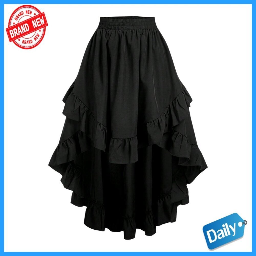 Plus Size Ruffle Midi Skirt Elastic Waist Asymmetrical Hem Summer